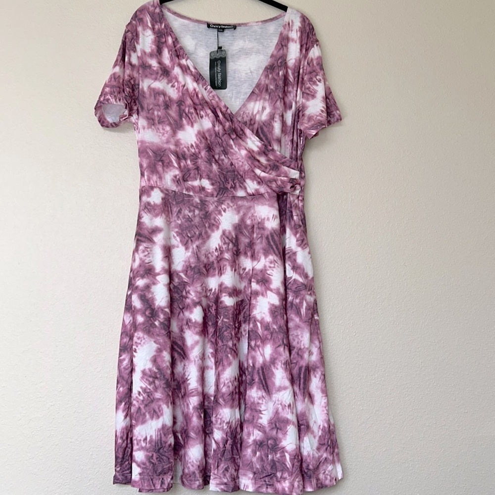 Oxiuly Fashion Tie Dye V Neck Midi Dress Size 2XL New Tags Stretchy